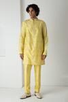 Buy_Chhaya Mehrotra_Yellow Chanderi Embroidery Mirror Illuminating Kurta Set _at_Aza_Fashions
