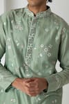 Chhaya Mehrotra_Green Chanderi Mirrors Sage Embroidered Kurta Set _Online_at_Aza_Fashions