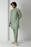 Buy_Chhaya Mehrotra_Green Chanderi Mirrors Sage Embroidered Kurta Set _Online_at_Aza_Fashions