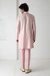 Shop_Chhaya Mehrotra_Peach Chanderi Embroidery Pink Block Printed Kurta Set _at_Aza_Fashions