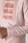 Chhaya Mehrotra_Peach Chanderi Embroidery Pink Block Printed Kurta Set _at_Aza_Fashions