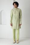 Buy_Chhaya Mehrotra_Green Chanderi Embroidery Tea Block Printed Kurta Set _at_Aza_Fashions