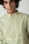 Shop_Chhaya Mehrotra_Green Chanderi Embroidery Tea Block Printed Kurta Set _Online_at_Aza_Fashions