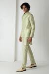 Chhaya Mehrotra_Teal Silk, Brocade, Chanderi Embroidery Green Esper Bandi Set _Online_at_Aza_Fashions
