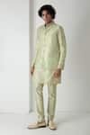 Buy_Chhaya Mehrotra_Teal Silk, Brocade, Chanderi Embroidery Green Esper Bandi Set _at_Aza_Fashions
