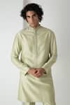 Shop_Chhaya Mehrotra_Teal Silk, Brocade, Chanderi Embroidery Green Esper Bandi Set _Online_at_Aza_Fashions
