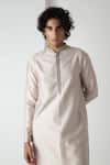 Chhaya Mehrotra_White Brocade, Silk, Chanderi Embroidery Grey Esper Bundi Set _at_Aza_Fashions