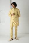Buy_Chhaya Mehrotra_Yellow Brocade, Silk, Chanderi Embroidery Yarrow Esper Bundi Set _at_Aza_Fashions