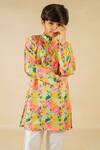Shop_Jilmil Dreamwear_Yellow Satin Floral Digital Printed Kurta Set _Online_at_Aza_Fashions