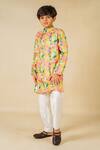 Jilmil Dreamwear_Yellow Satin Floral Digital Printed Kurta Set _at_Aza_Fashions