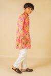 Shop_Jilmil Dreamwear_Pink Satin Floral Digital Printed Kurta Set _Online_at_Aza_Fashions