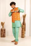 Jilmil Dreamwear_Turquoise Floral Digital Printed Bundi And Kurta Set _Online_at_Aza_Fashions