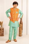 Shop_Jilmil Dreamwear_Turquoise Floral Digital Printed Bundi And Kurta Set _at_Aza_Fashions