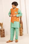Shop_Jilmil Dreamwear_Turquoise Floral Digital Printed Bundi And Kurta Set _Online_at_Aza_Fashions