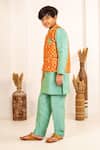 Jilmil Dreamwear_Turquoise Floral Digital Printed Bundi And Kurta Set _at_Aza_Fashions