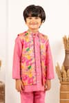 Jilmil Dreamwear_Pink Silk Floral Digital Printed Bundi And Kurta Set _at_Aza_Fashions
