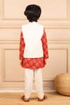 Shop_Jilmil Dreamwear_Red Silk Embroidery, Beads Floral Digital Printed Bundi And Kurta Set _at_Aza_Fashions