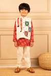 Shop_Jilmil Dreamwear_Red Silk Embroidery, Beads Floral Digital Printed Bundi And Kurta Set _Online_at_Aza_Fashions