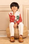 Jilmil Dreamwear_Red Silk Embroidery, Beads Floral Digital Printed Bundi And Kurta Set _at_Aza_Fashions
