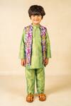 Jilmil Dreamwear_Green Silk And Purple Digital Printed Kurta Set _at_Aza_Fashions