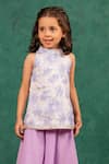 Jilmil Dreamwear_Purple Cotton Embroidery Digital Printed Girls Top And Palazzo Set _Online_at_Aza_Fashions