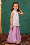 Shop_Jilmil Dreamwear_Purple Cotton Embroidery Digital Printed Girls Top And Palazzo Set _Online_at_Aza_Fashions