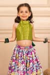 Shop_Jilmil Dreamwear_Green Cotton, Lurex Digital Print Top And Lehenga Set _Online_at_Aza_Fashions