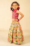 Jilmil Dreamwear_Pink Brocade Embroidery Digital Print Lehenga Set _Online_at_Aza_Fashions