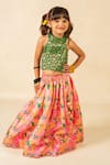 Jilmil Dreamwear_Green Brocade Embroidery, Tassels Digital Printed Top And Lehenga Set _Online_at_Aza_Fashions