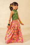 Shop_Jilmil Dreamwear_Green Brocade Embroidery, Tassels Digital Printed Top And Lehenga Set _Online_at_Aza_Fashions