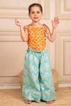 Buy_Jilmil Dreamwear_Orange Brocade Tassels Embroidered Top And Aqua Palazzo Set _at_Aza_Fashions
