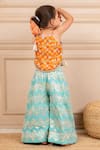 Shop_Jilmil Dreamwear_Orange Brocade Tassels Embroidered Top And Aqua Palazzo Set _at_Aza_Fashions