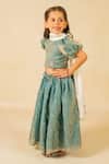 Jilmil Dreamwear_Blue Tissue Embroidery Fendy Crush Lehenga Set _Online_at_Aza_Fashions