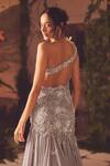 Roqa_Gray Georgette Embroidery, Beads Sweetheart Neck Ethereal Grey Designer Gown _Online_at_Aza_Fashions