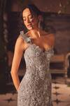 Buy_Roqa_Gray Georgette Embroidery, Beads Sweetheart Neck Ethereal Grey Designer Gown _Online_at_Aza_Fashions