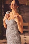 Shop_Roqa_Gray Georgette Embroidery, Beads Sweetheart Neck Ethereal Grey Designer Gown _Online_at_Aza_Fashions