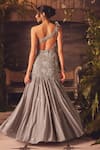 Shop_Roqa_Gray Georgette Embroidery, Beads Sweetheart Neck Ethereal Grey Designer Gown _at_Aza_Fashions