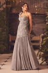 Roqa_Gray Georgette Embroidery, Beads Sweetheart Neck Ethereal Grey Designer Gown _at_Aza_Fashions