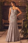 Buy_Roqa_Gray Georgette Embroidery, Beads Sweetheart Neck Ethereal Grey Designer Gown _at_Aza_Fashions