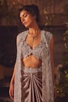 Roqa_Purple Net, Modal, Satin Sequins, Embroidery Designer Silken Jacket And Skirt Set _Online_at_Aza_Fashions