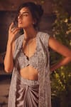 Buy_Roqa_Purple Net, Modal, Satin Sequins, Embroidery Designer Silken Jacket And Skirt Set _Online_at_Aza_Fashions
