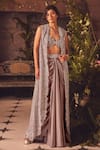 Buy_Roqa_Purple Net, Modal, Satin Sequins, Embroidery Designer Silken Jacket And Skirt Set _at_Aza_Fashions