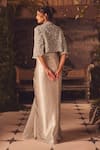 Shop_Roqa_Ivory Net, Modal, Satin Embroidery, Sequins Designer Jacket Blouse Skirt Set _at_Aza_Fashions