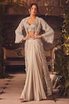 Buy_Roqa_Ivory Net, Modal, Satin Sequins, Beads Round Neck Designer Jacket Skirt Set _at_Aza_Fashions