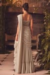 Shop_Roqa_Ivory Georgette Beads, Embroidery Round Neck Designer Saree Gown _at_Aza_Fashions