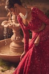 Roqa_Magenta Net Embroidery, Sequins, Beads Round Neck Designer Roseate Lehenga Set _Online_at_Aza_Fashions