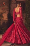 Shop_Roqa_Magenta Net Embroidery, Sequins, Beads Round Neck Designer Roseate Lehenga Set _at_Aza_Fashions