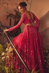 Buy_Roqa_Magenta Net Embroidery, Sequins, Beads Round Neck Designer Roseate Lehenga Set _Online_at_Aza_Fashions