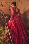 Shop_Roqa_Magenta Net Embroidery, Sequins, Beads Round Neck Designer Roseate Lehenga Set _Online_at_Aza_Fashions