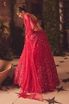 Roqa_Magenta Net Embroidery, Sequins, Beads Round Neck Designer Roseate Lehenga Set _at_Aza_Fashions